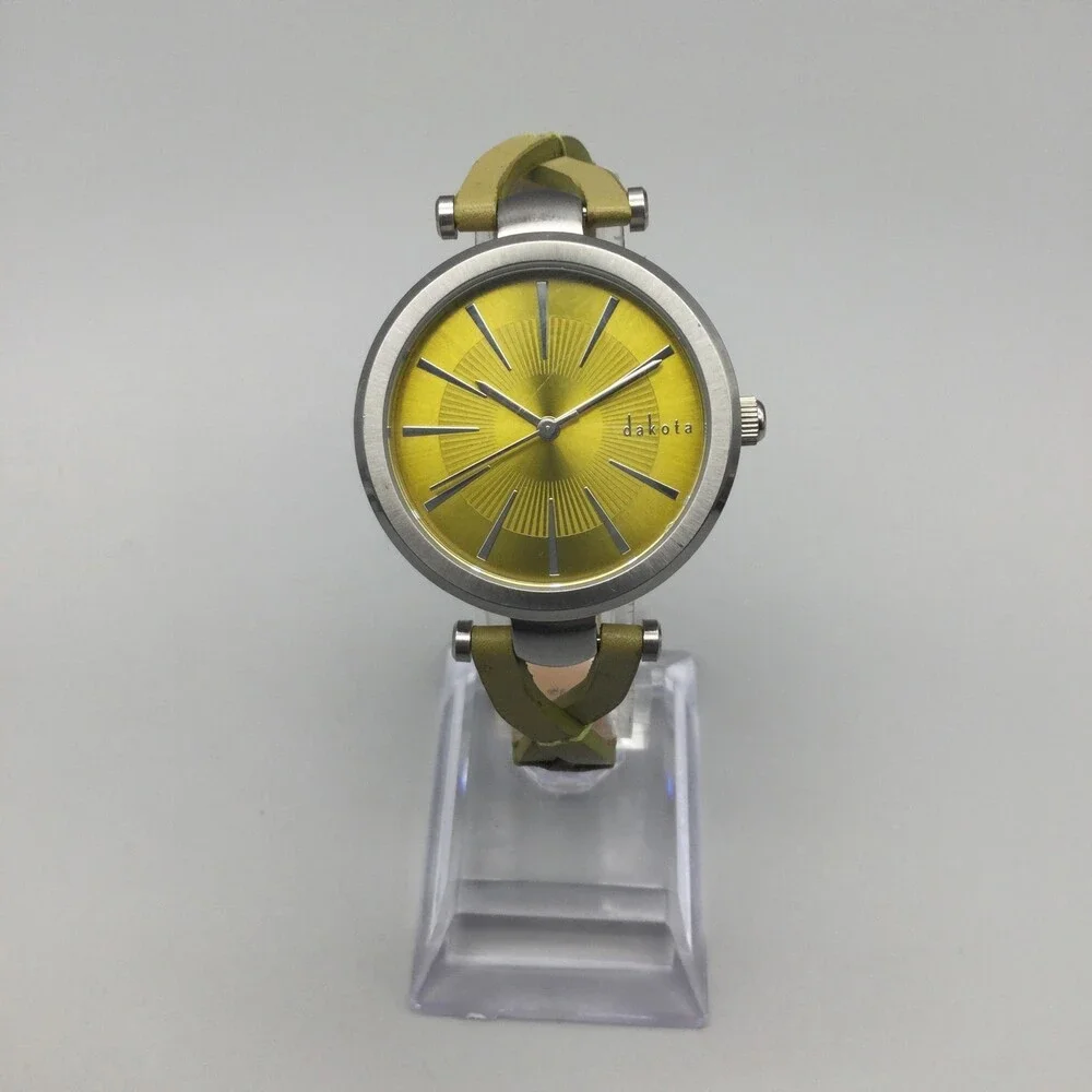 Dakota Womens Watch 35mm Yellow Dial Silver Tone Leather 50M WR New Battery